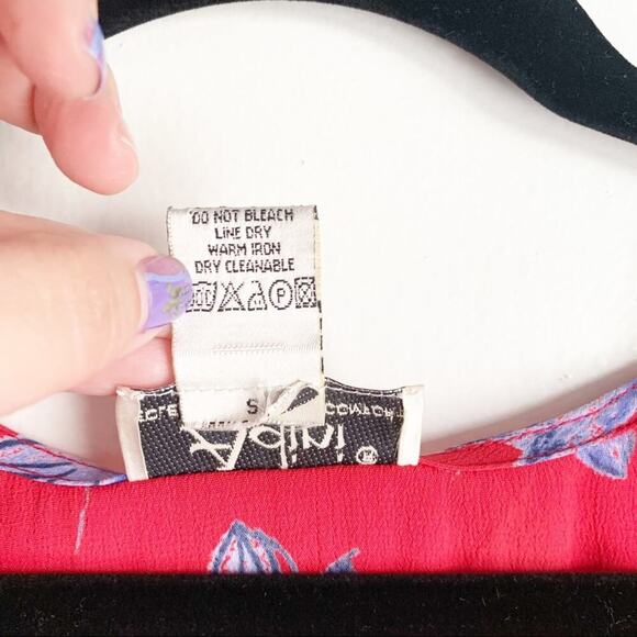 Vintage Cropped Top Blouse 1990s One Button Open Front Overlay Top Floral Red S - Picture 5 of 7